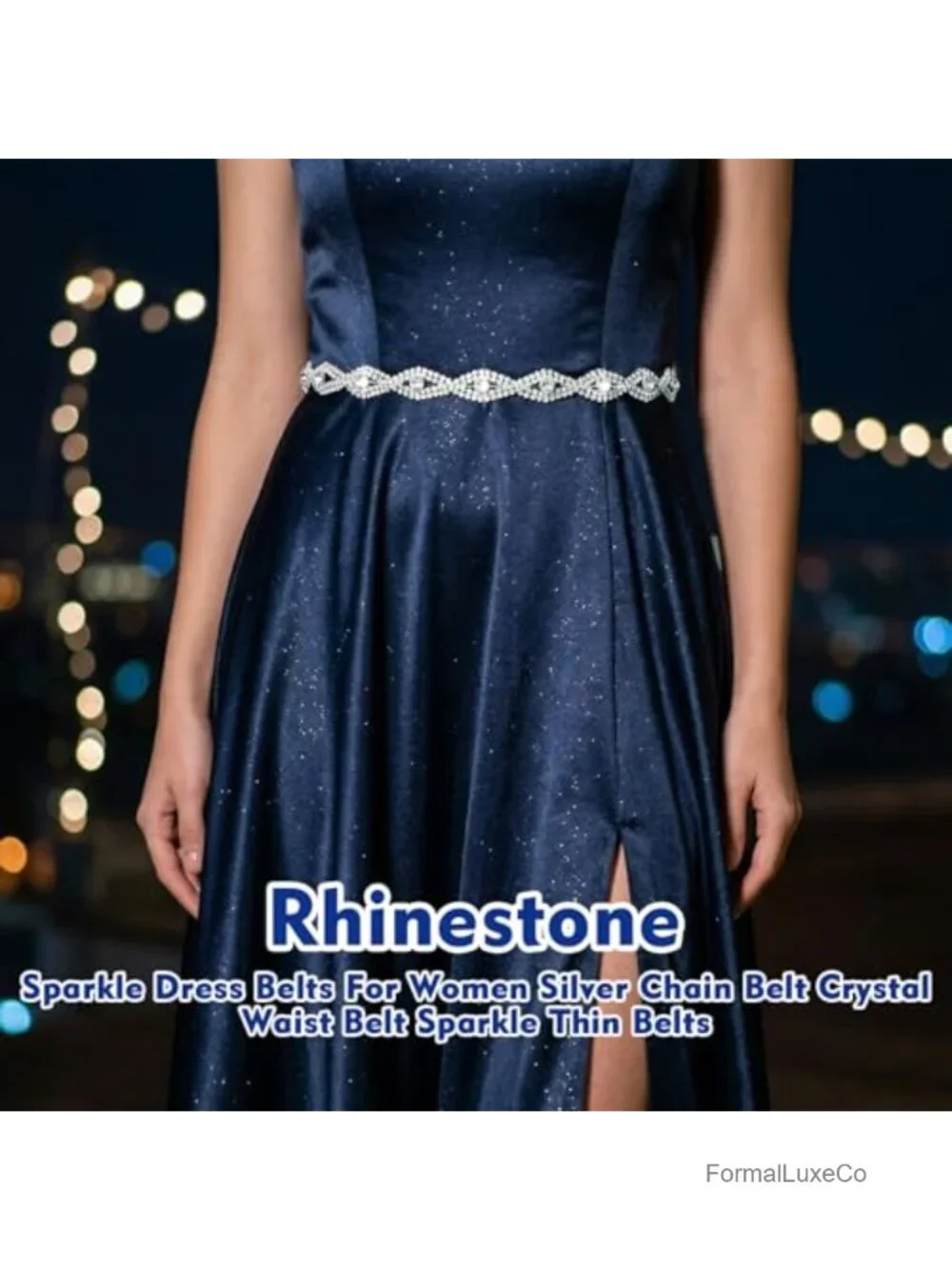 Rhinestone Belt for Formal Dress Adjustable Silver Chain Belt
